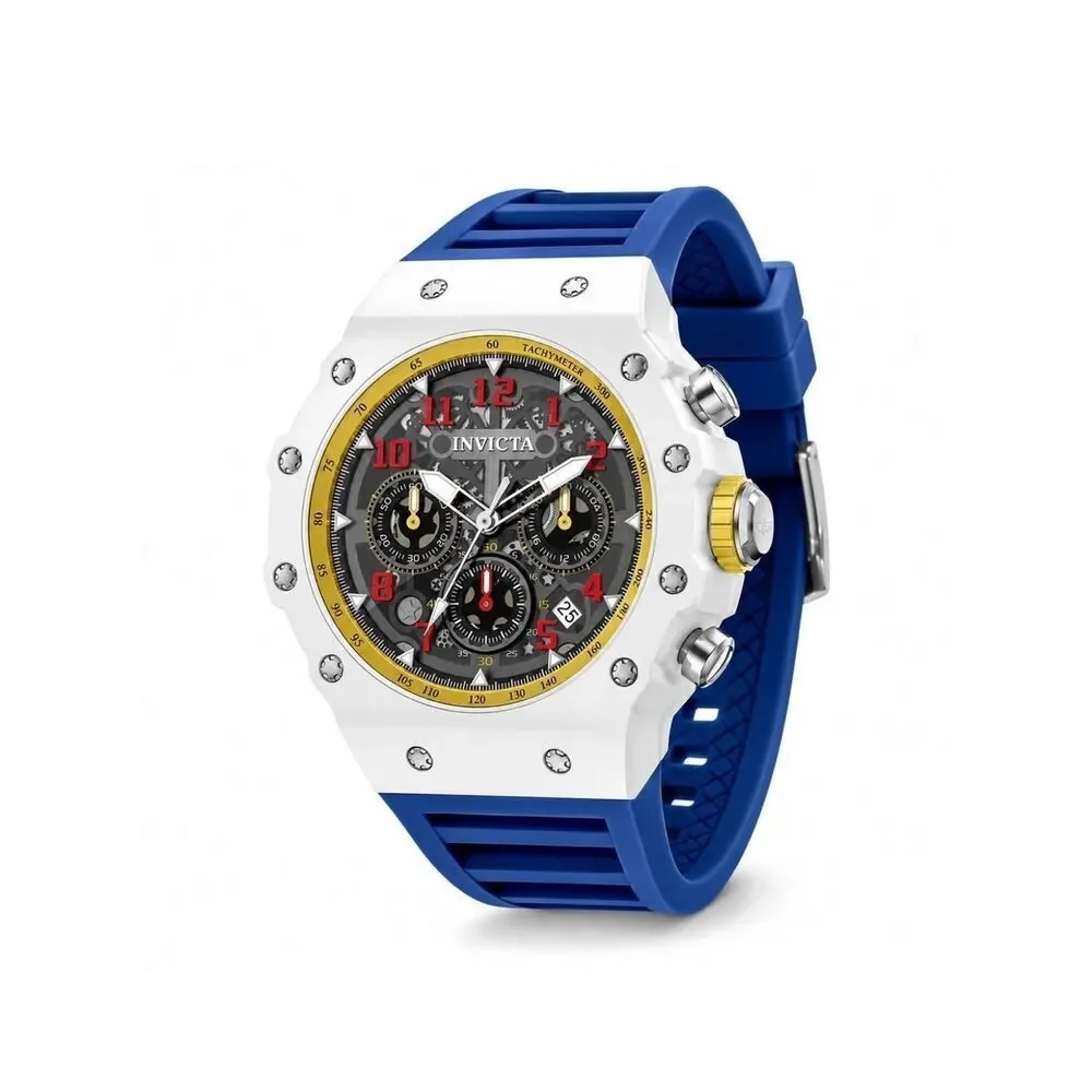 Invicta White Case Blue Strap Chronograph Watch with Red Accents 69666